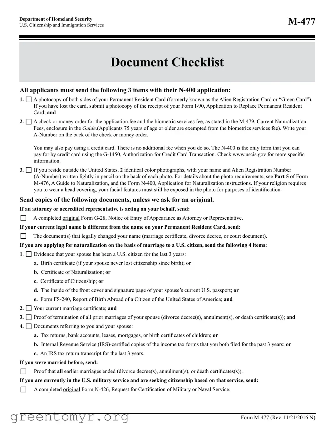 Fill in a Valid M477 Document Checklist Template