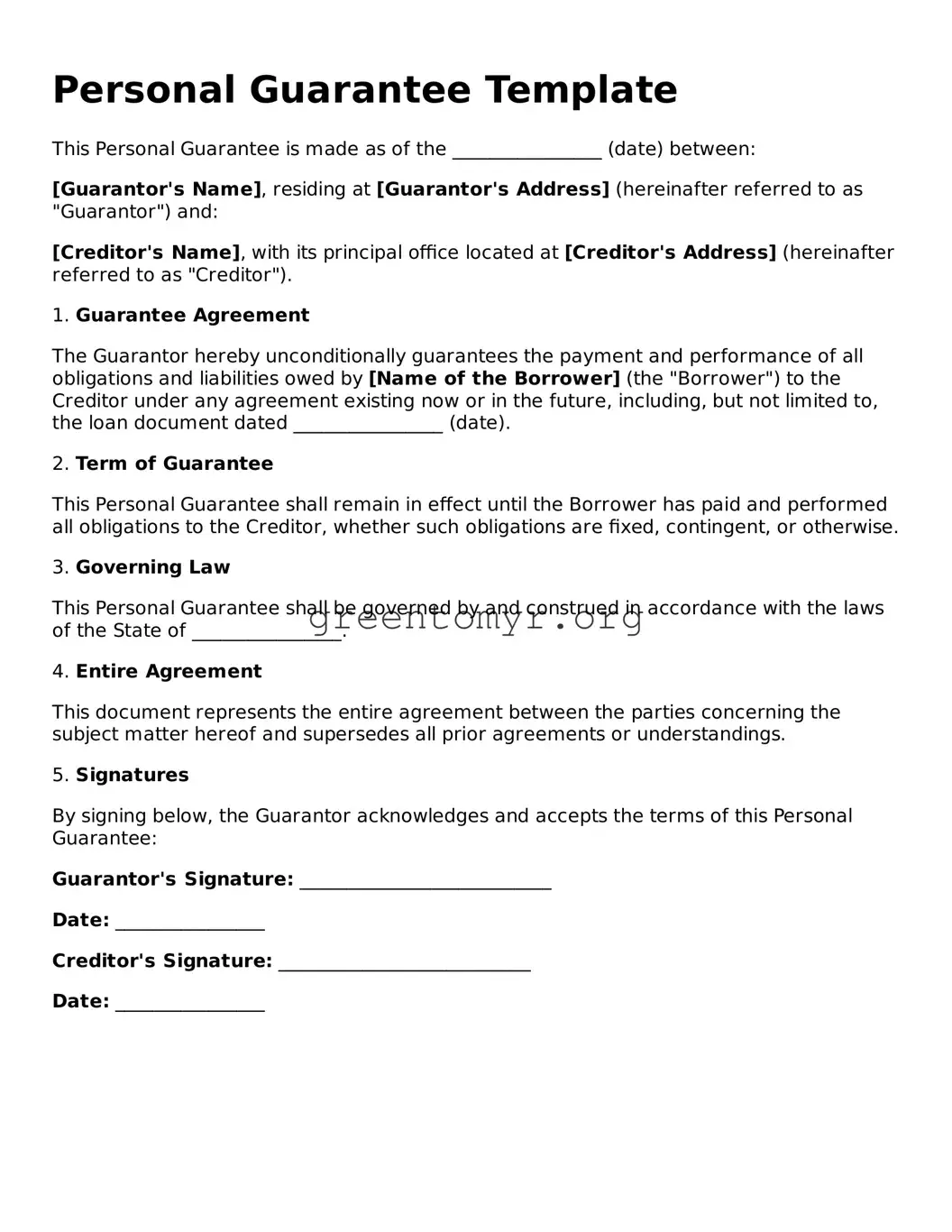Valid Personal Guarantee Form
