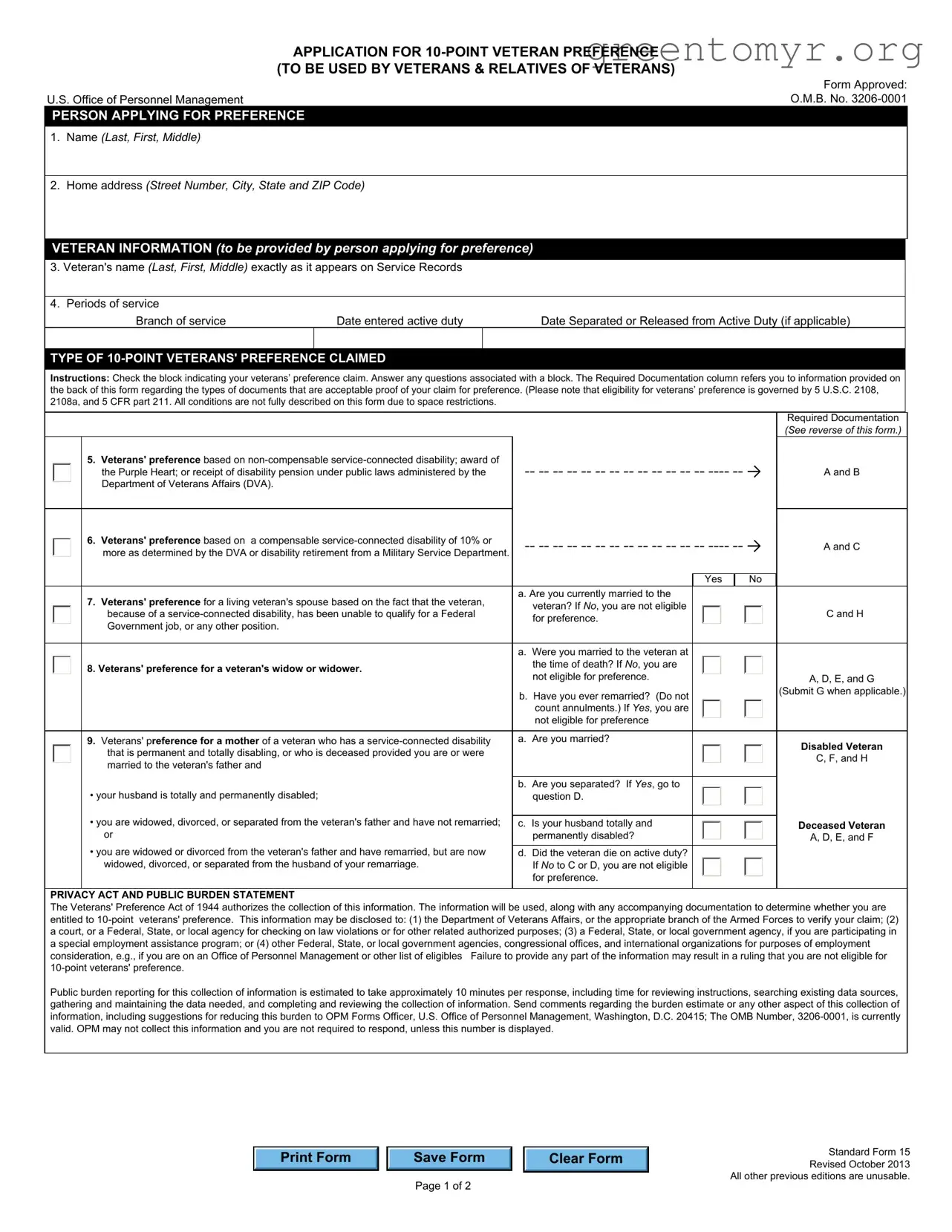 Fill in a Valid OPM Standard form 15 Template