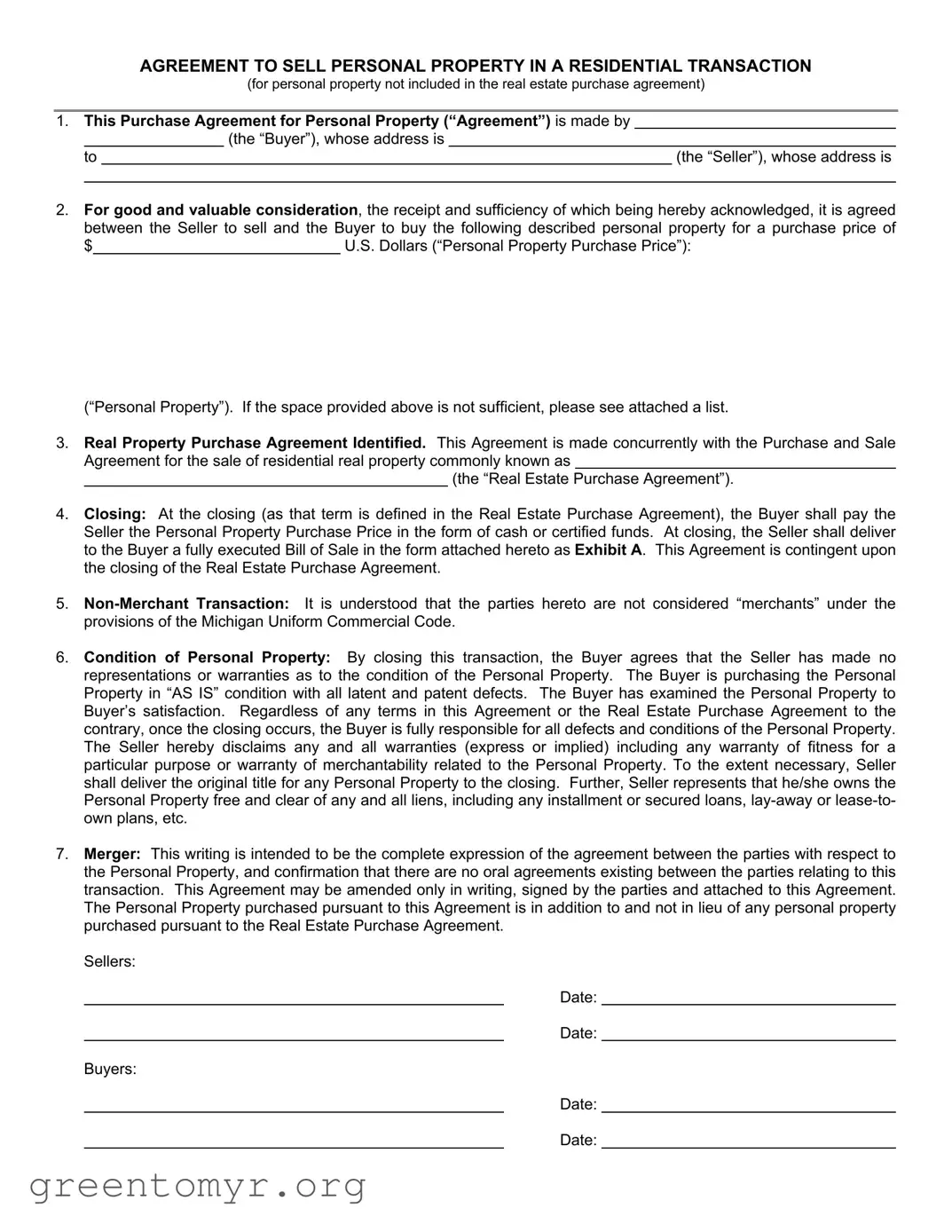 Fill in a Valid Agreement Personal Property Template
