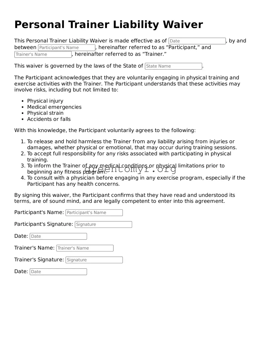 Valid Personal Trainer Liability Waiver Form