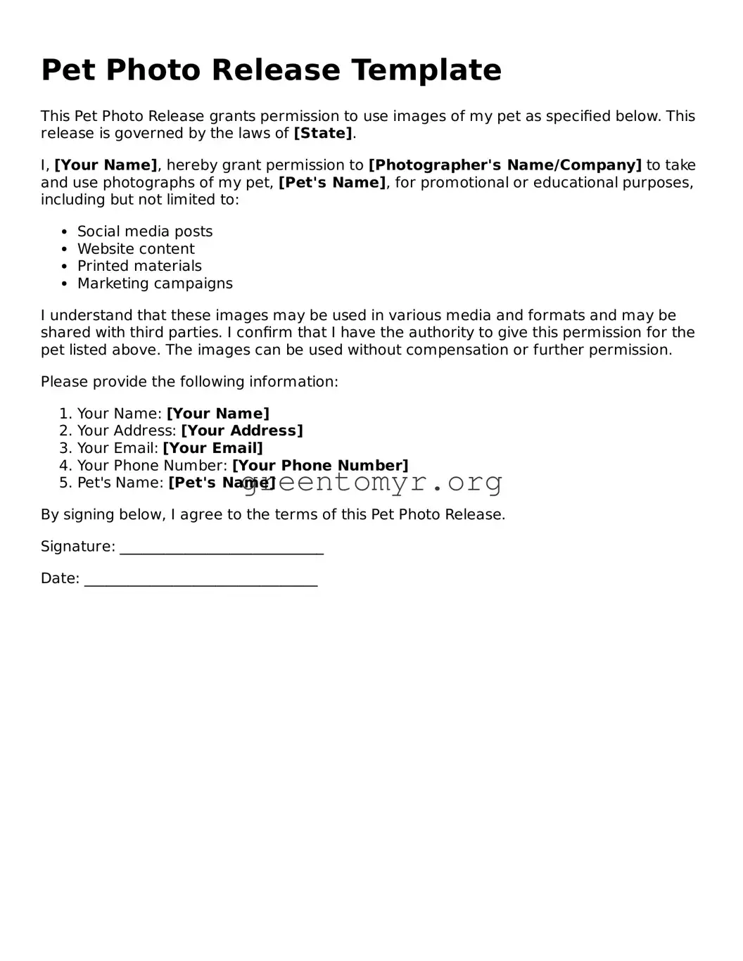 Valid Pet Photo Release Form
