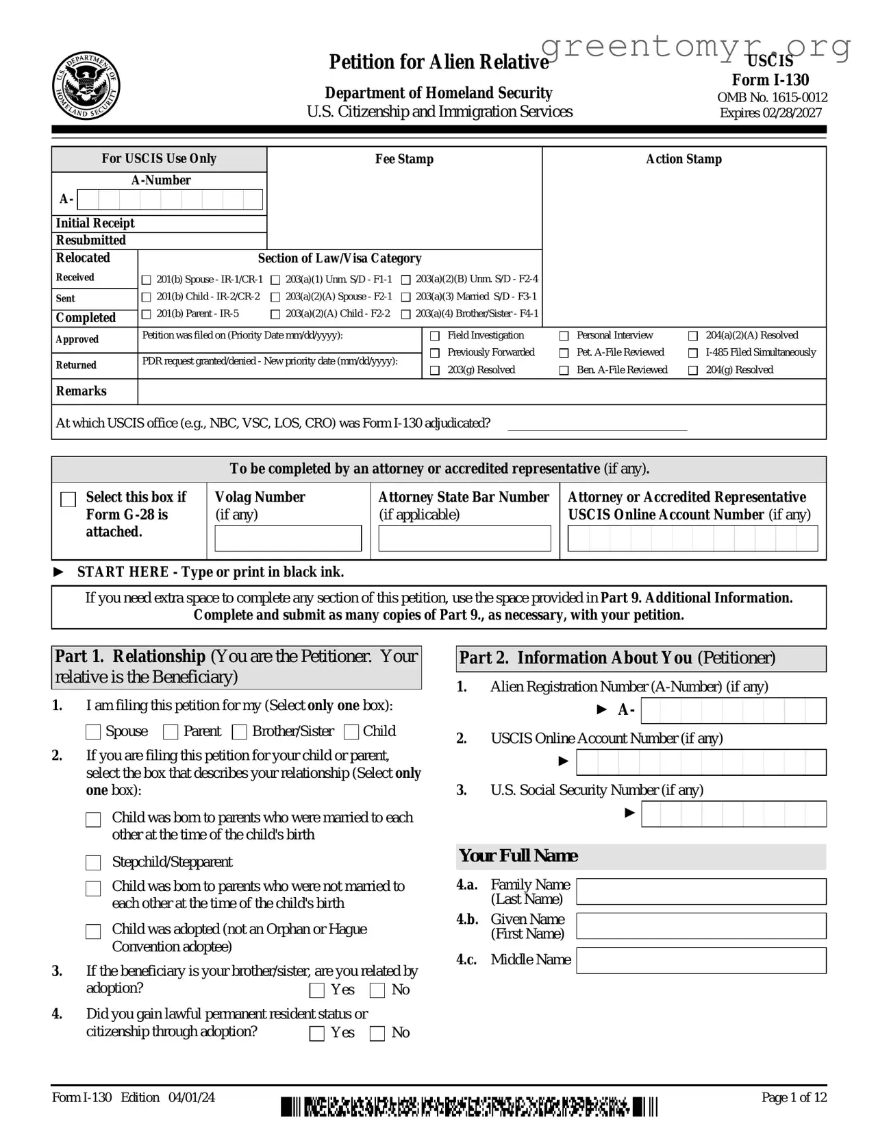 Fill in a Valid USCIS I-130 Template