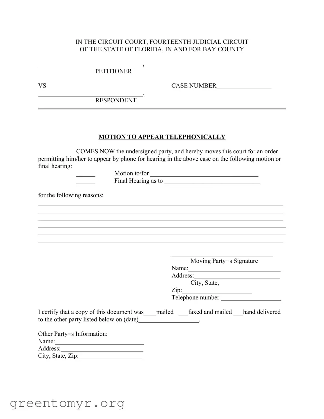 Fill in a Valid Motion Telephonic Template