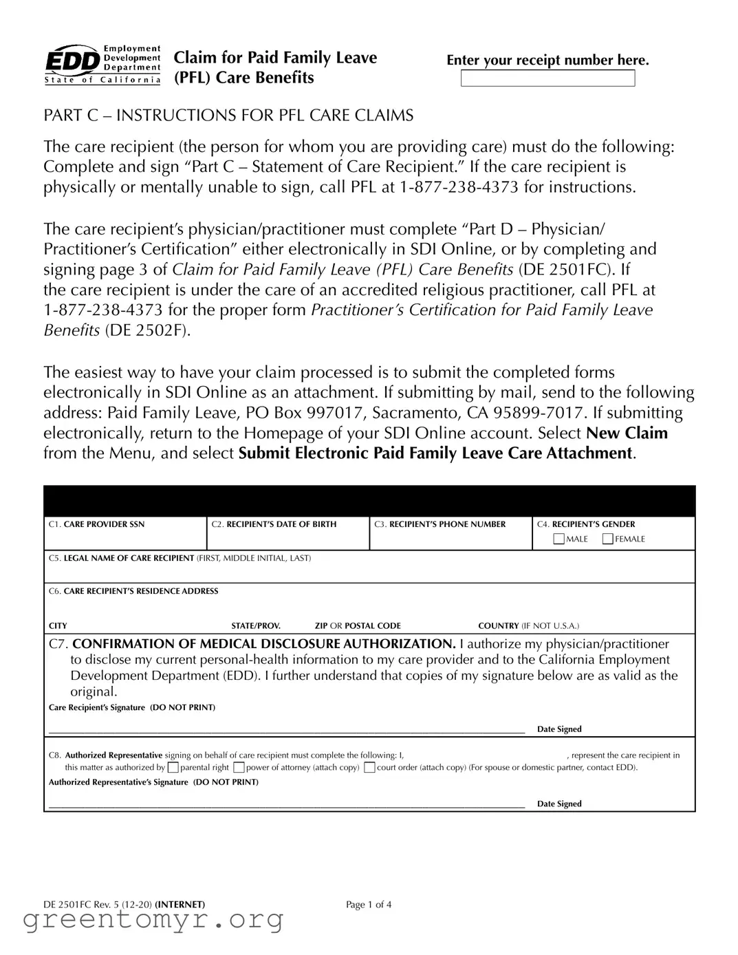 Fill in a Valid De2501Fc Template