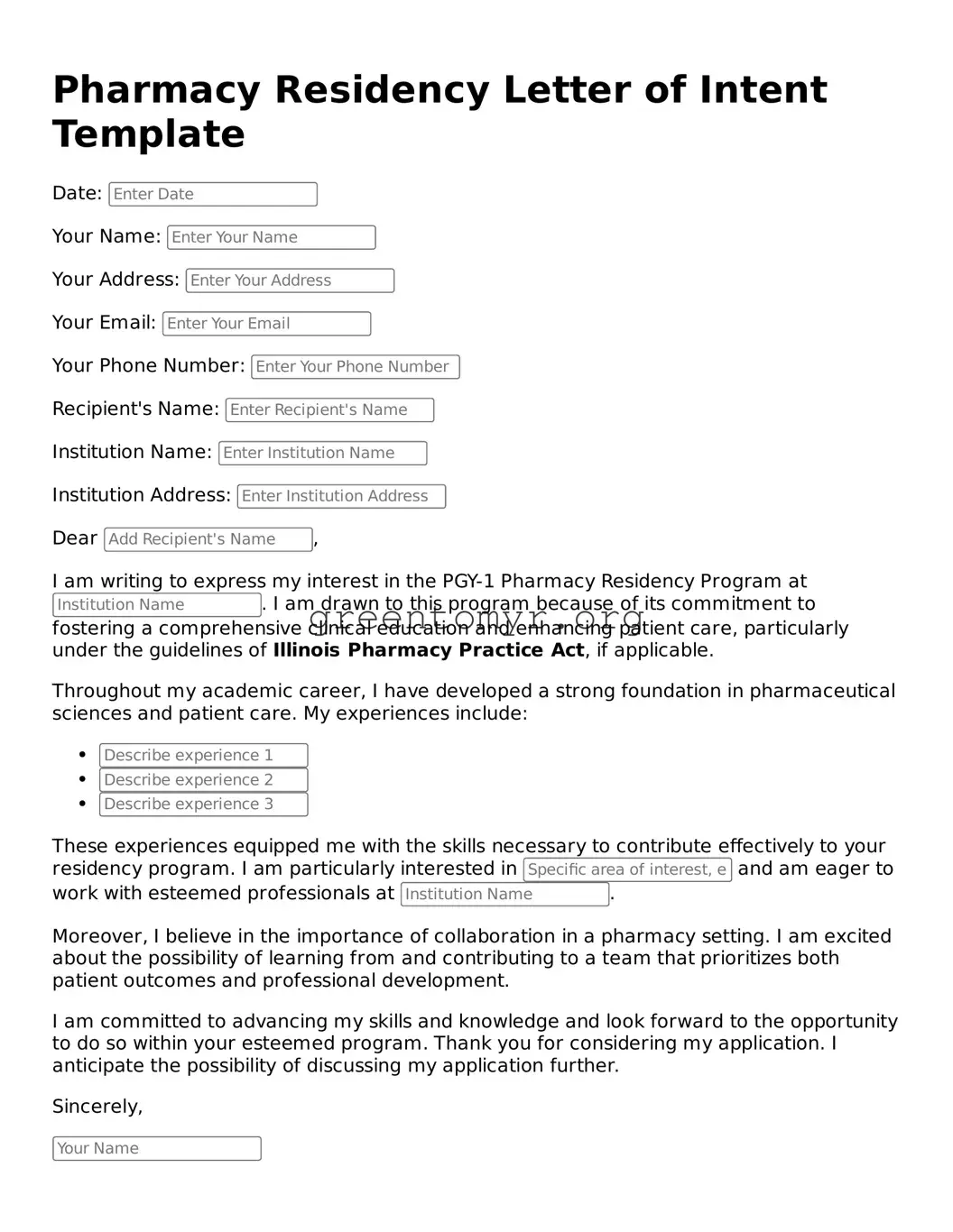 Valid Pharmacy Residency Letter of Intent Form