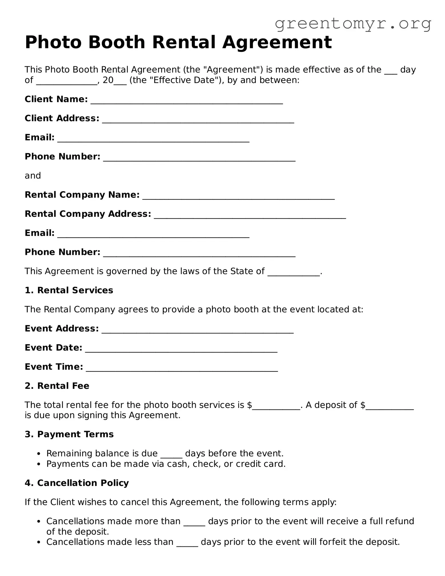 Valid Photo Booth Rental Agreement Form