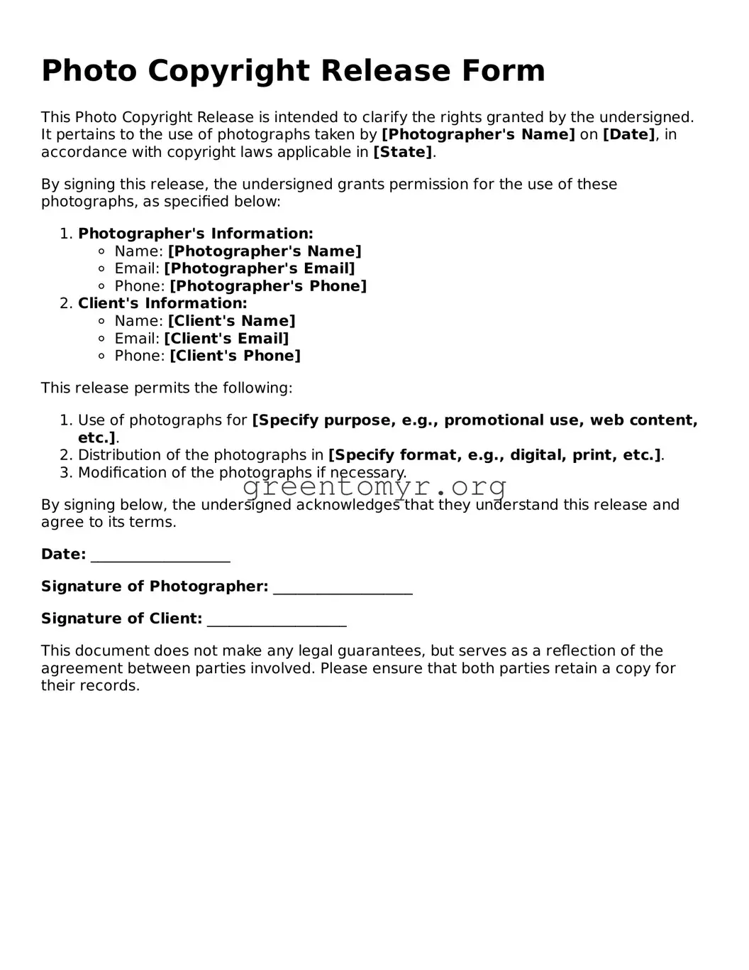 Valid Photo Copyright Release Form