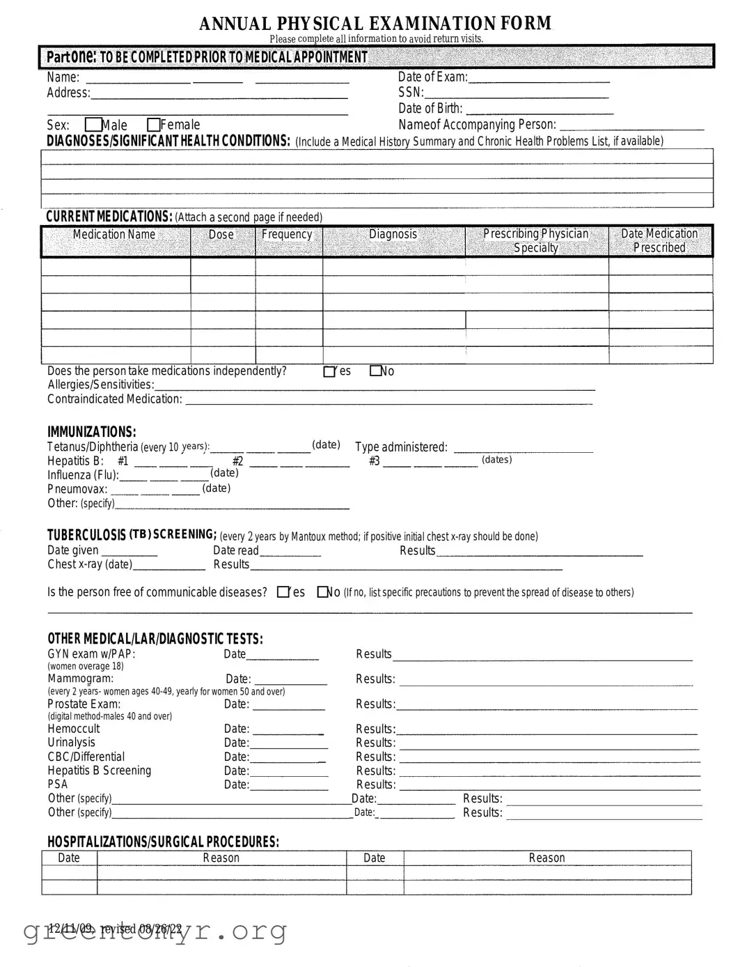Fill in a Valid Annual Physical Examination Template