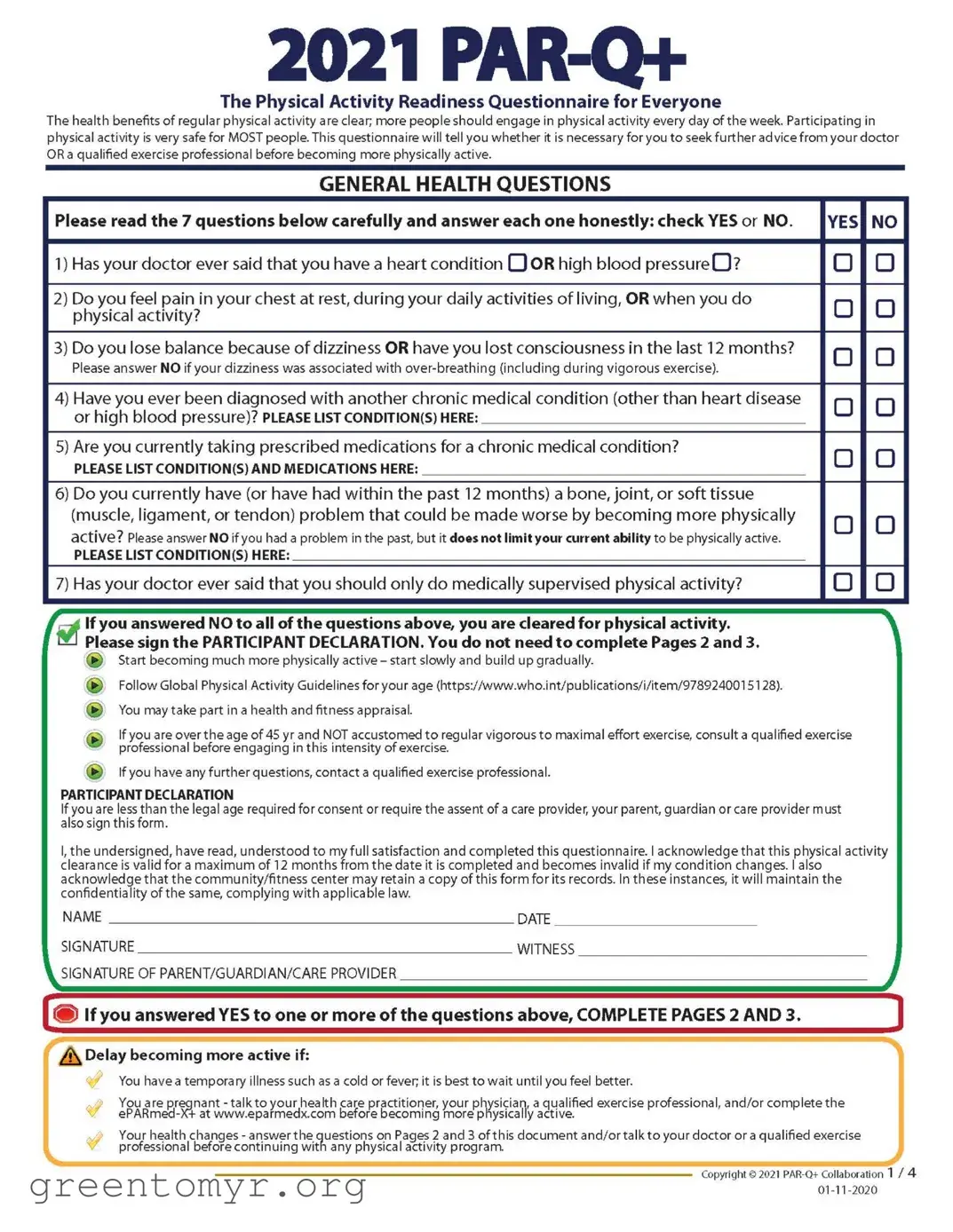 Fill in a Valid Activity Parq Template