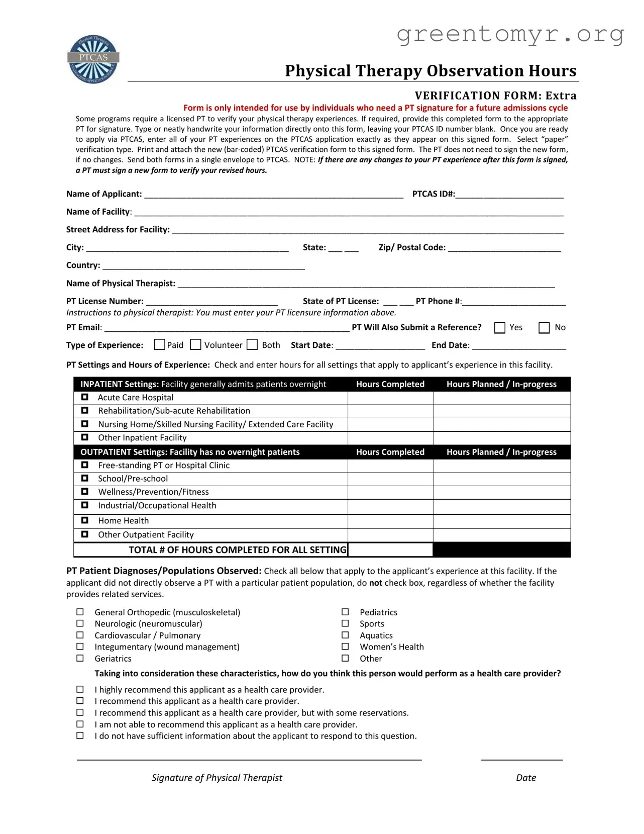 Fill in a Valid Ptcas Template