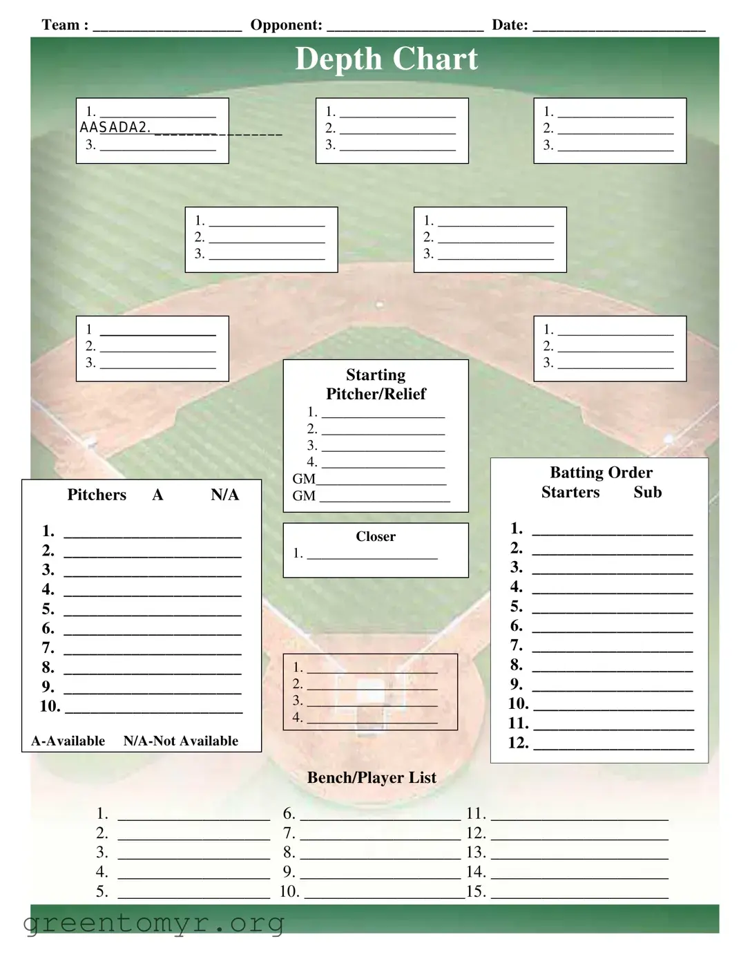 Fill in a Valid Baseball Field Lineup Template