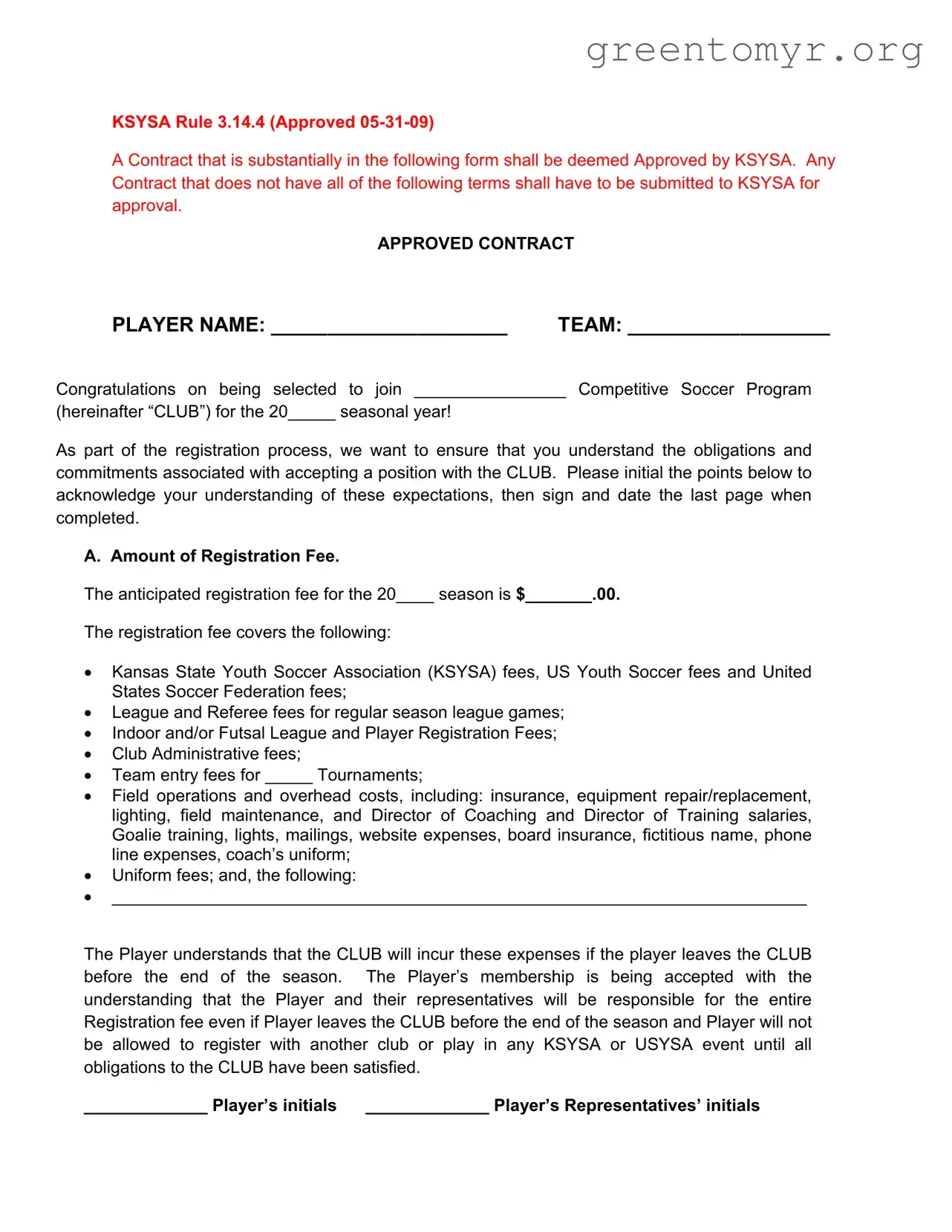Fill in a Valid Soccer Player Contract Template