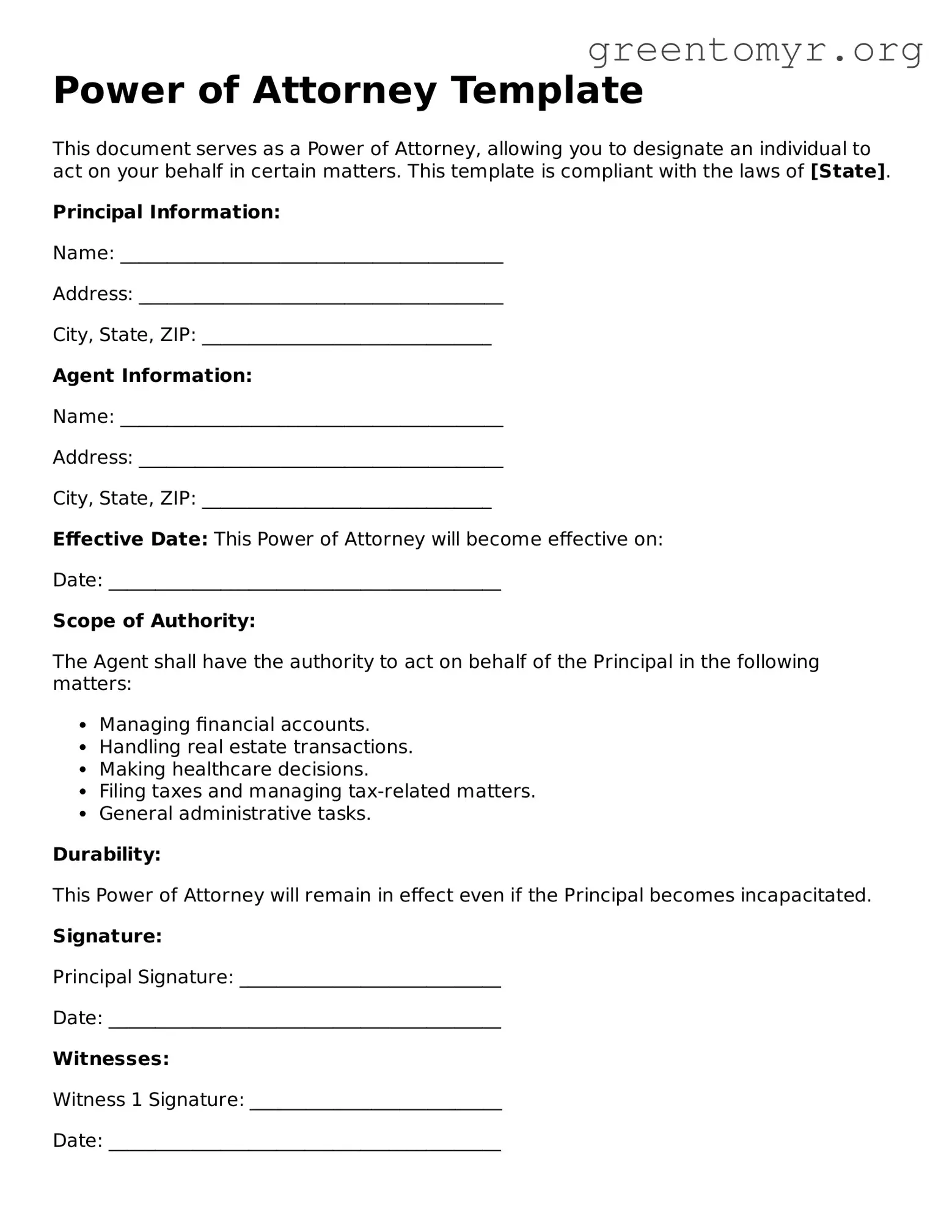 Valid Power of Attorney Form