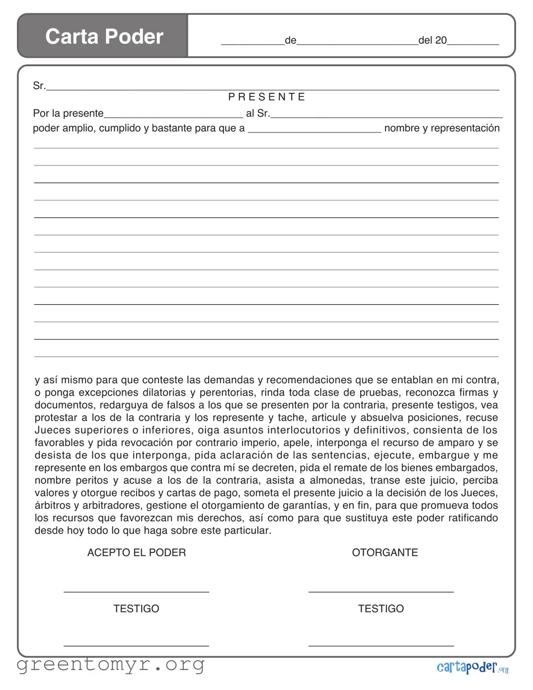 Fill in a Valid Carta Poder Template