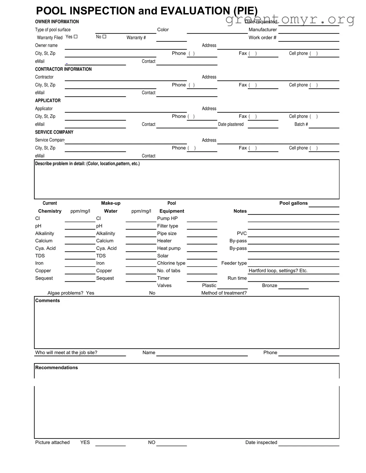 Fill in a Valid Swimming Pool Inspection Template