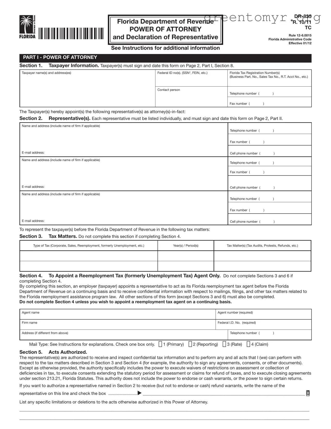 Fill in a Valid Tax POA dr 835 Template