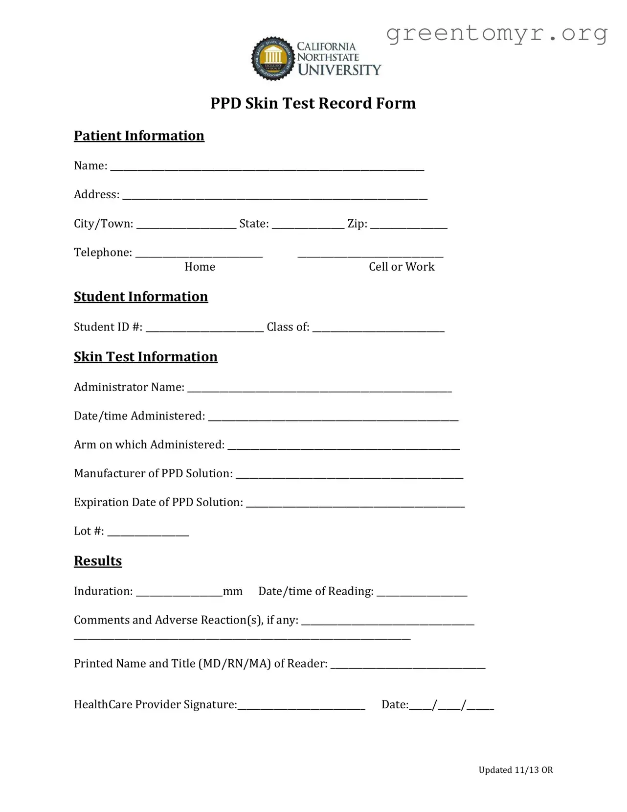 Fill in a Valid Ppd Skin Test Template