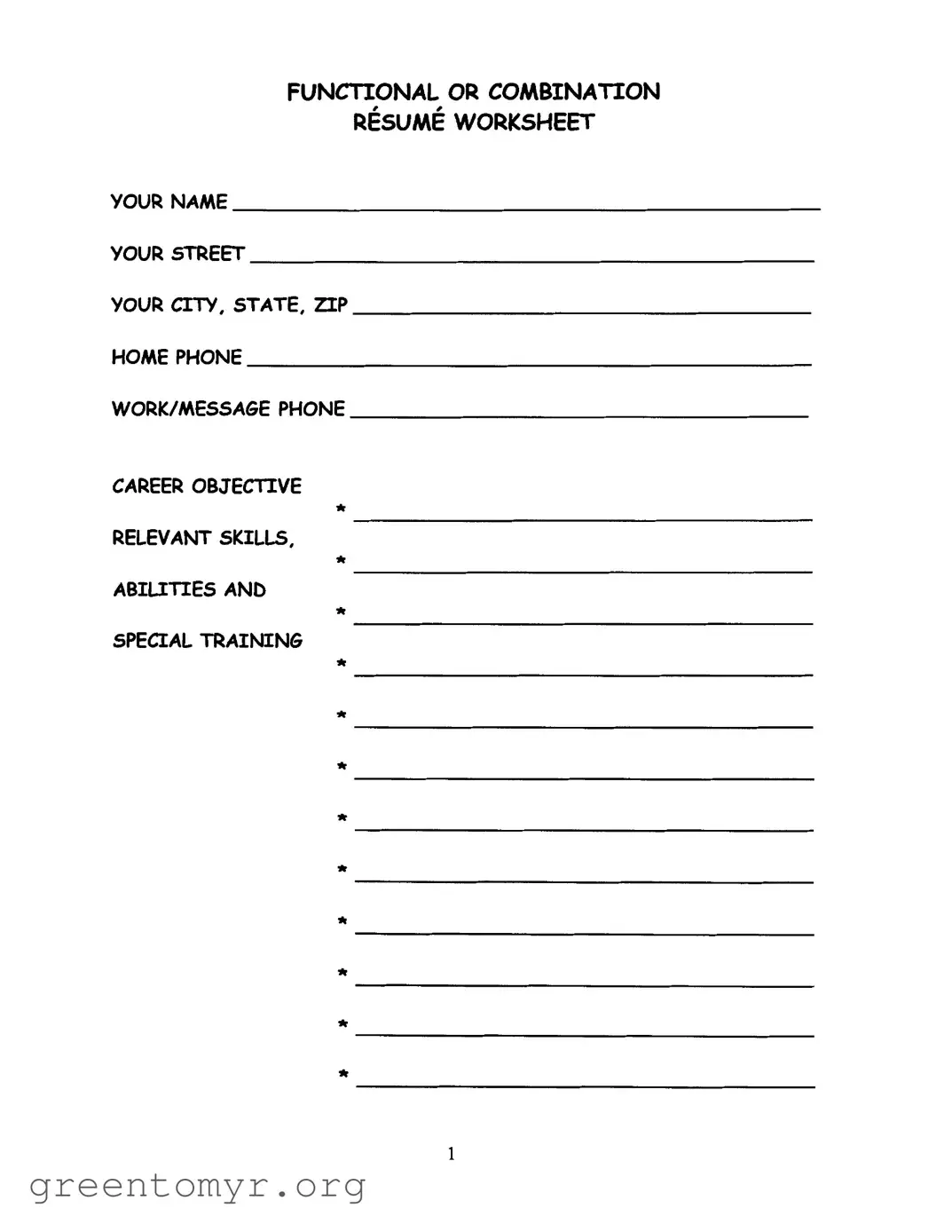 Fill in a Valid Fill In The Resume Worksheet Template