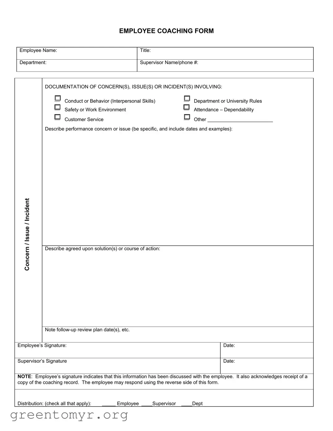 Fill in a Valid Employee Coaching Template