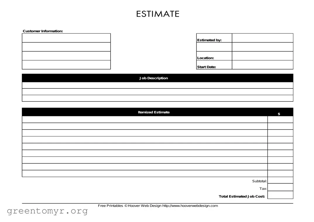 Fill in a Valid Estimate Template