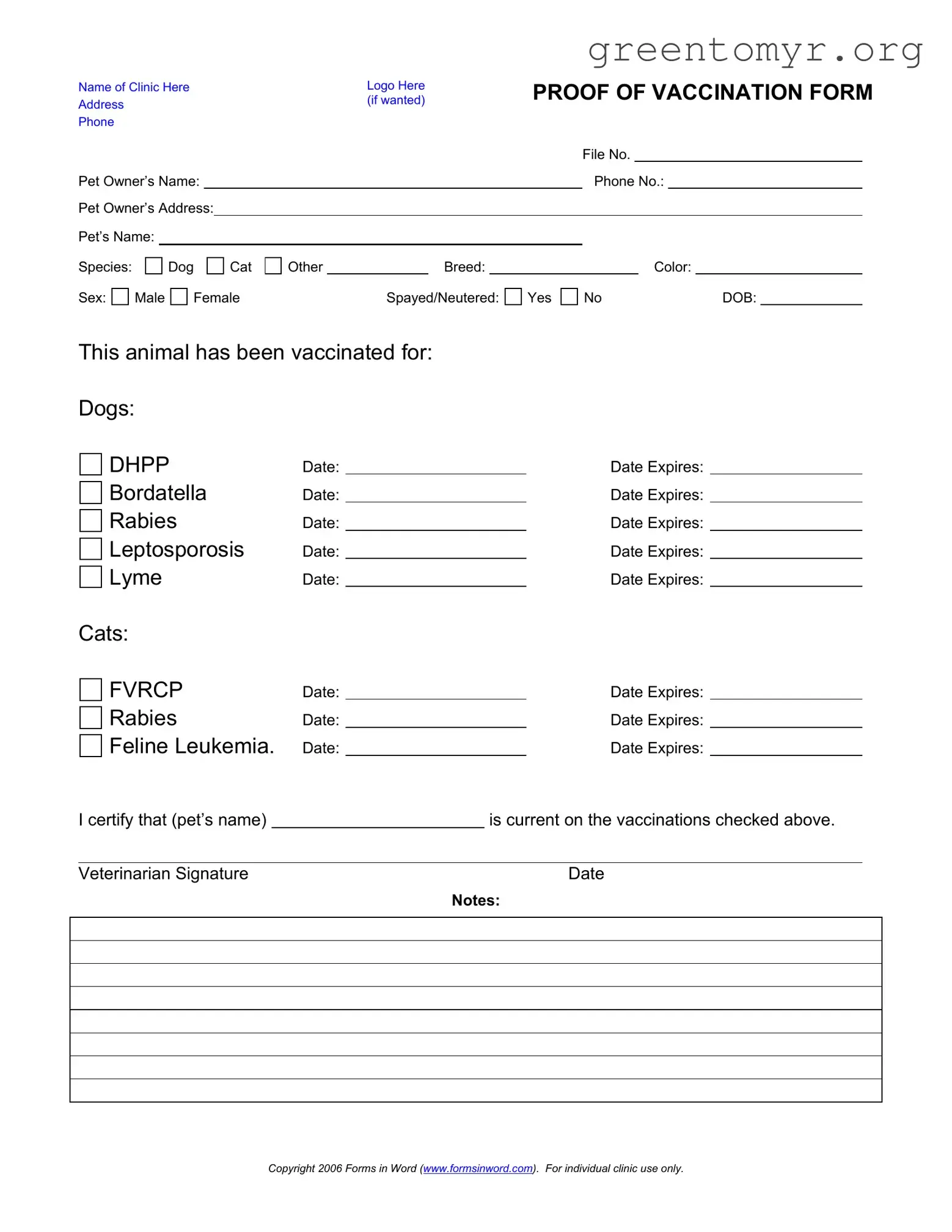 Fill in a Valid Proof Of Vaccination Dog Template