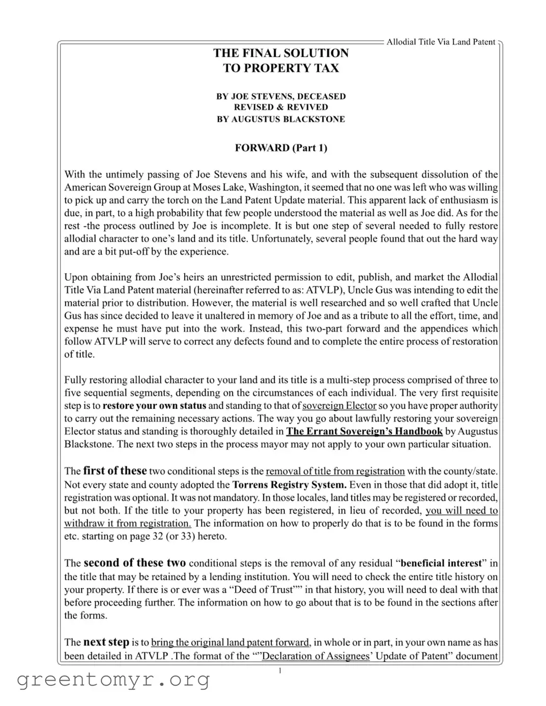 Fill in a Valid Allodial Title Template