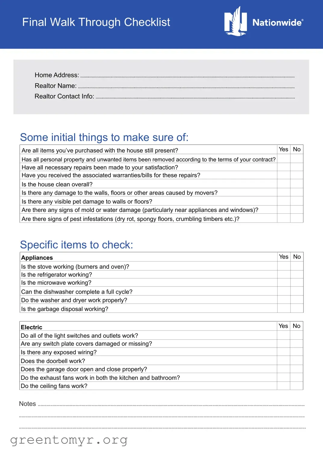 Fill in a Valid Final Walk Through Checklist Template