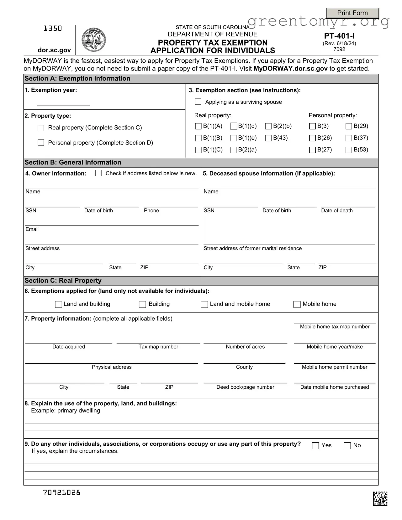 Fill in a Valid South Carolina Pt 401 Template