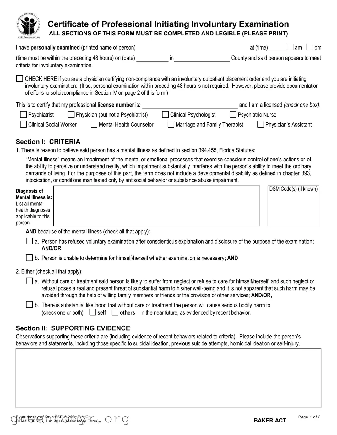 Fill in a Valid Baker Act Template