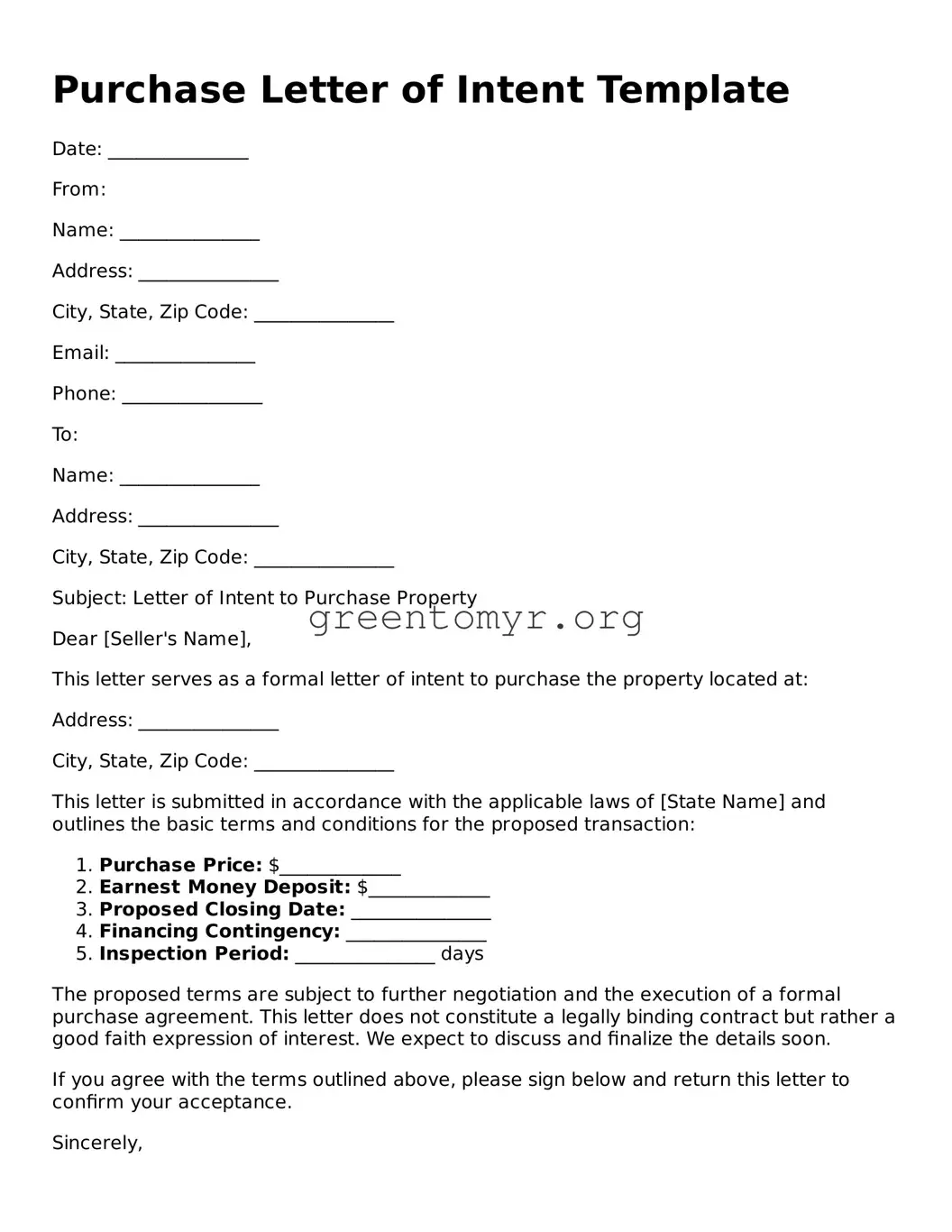 Valid Purchase Letter of Intent Form