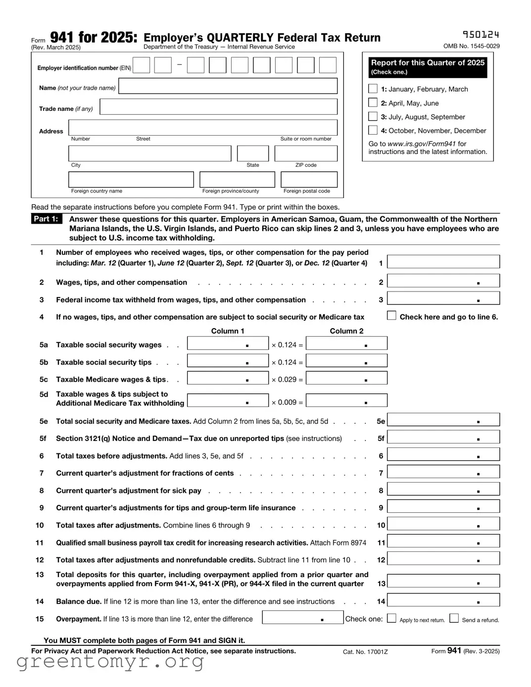 Fill in a Valid IRS 941 Template