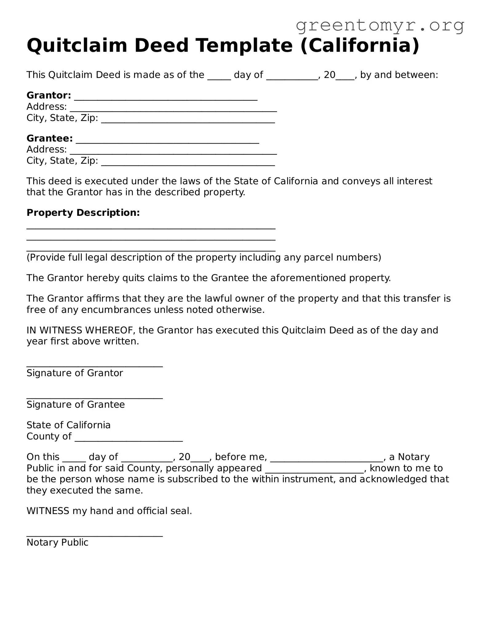 Valid Quitclaim Deed Form