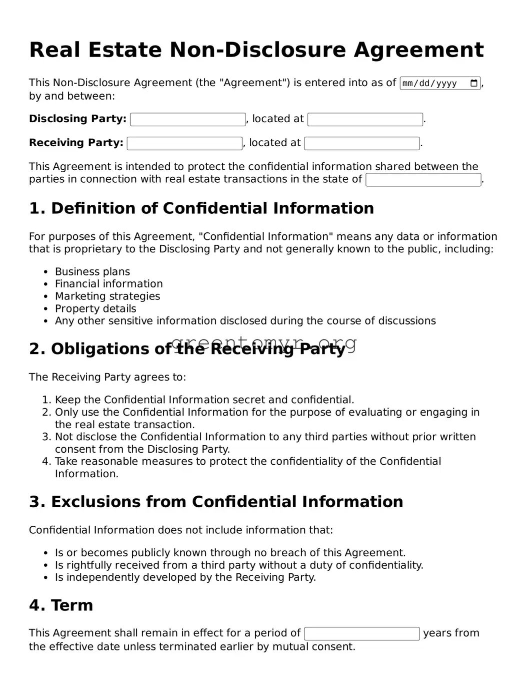 Valid Real Estate Non-Disclosure Agreement Form