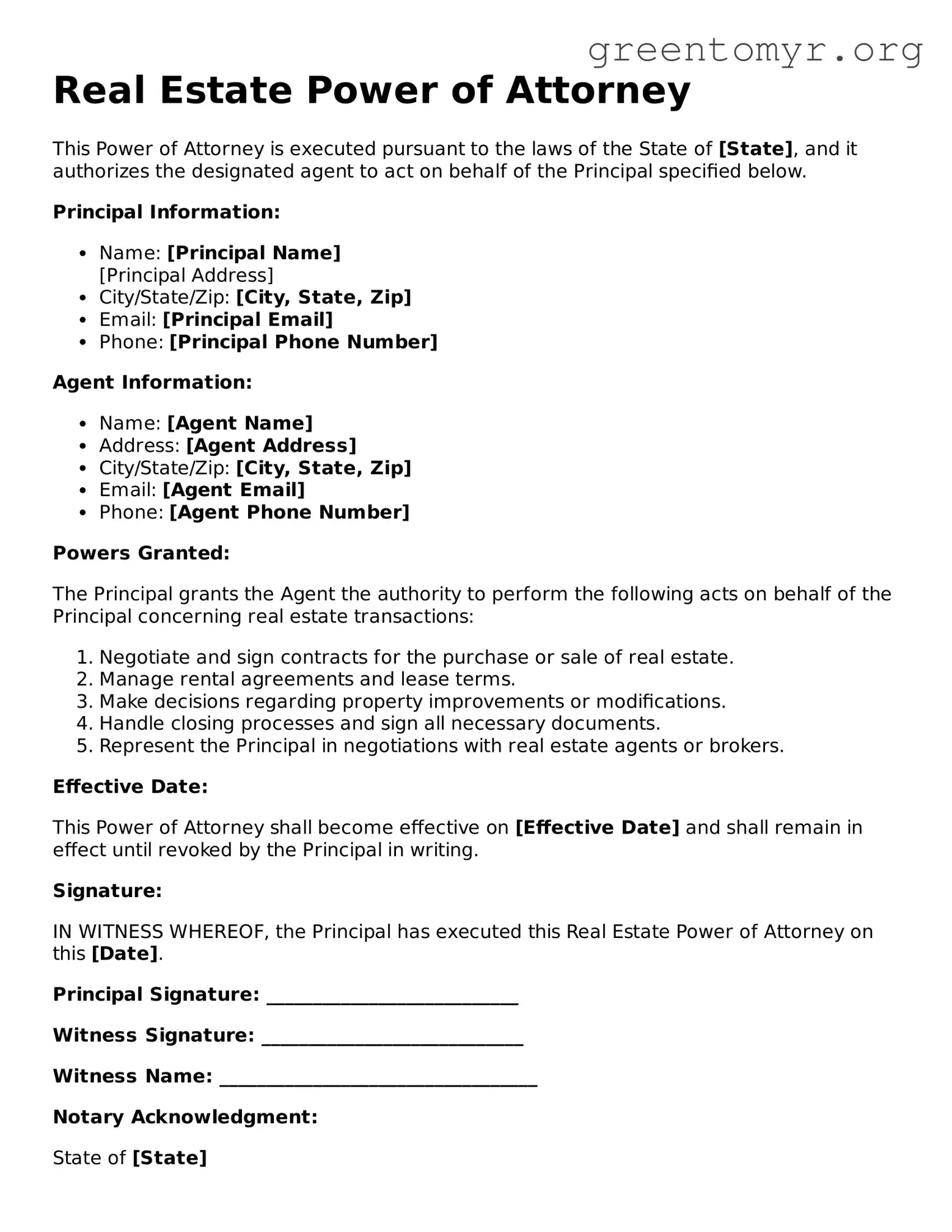 Valid Real Estate Power of Attorney Form