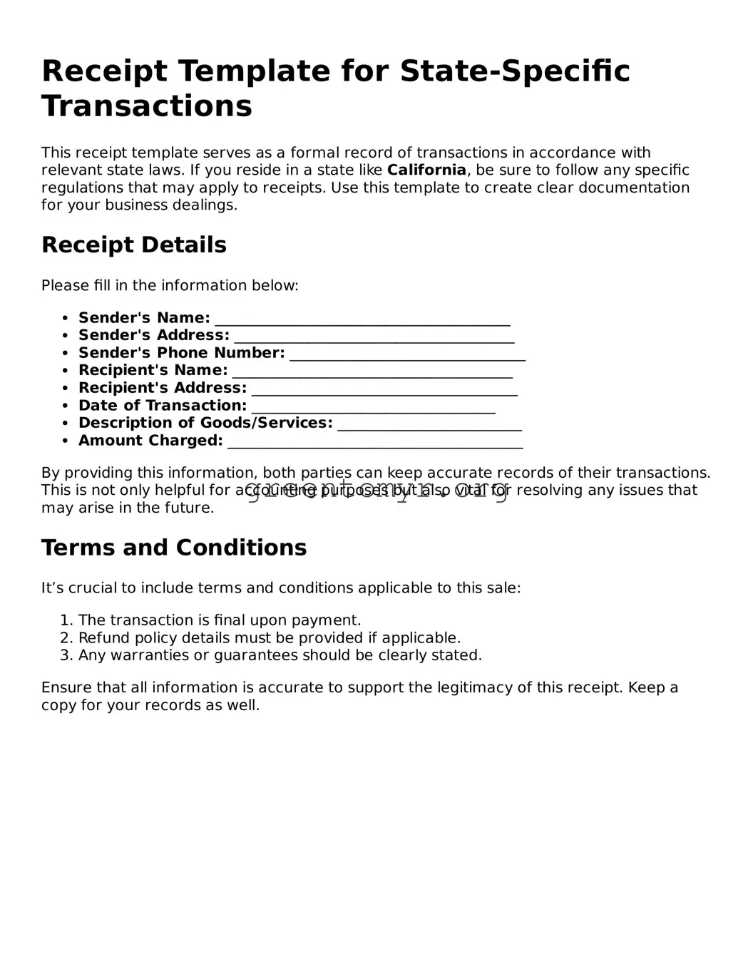 Valid Receipt Template Form