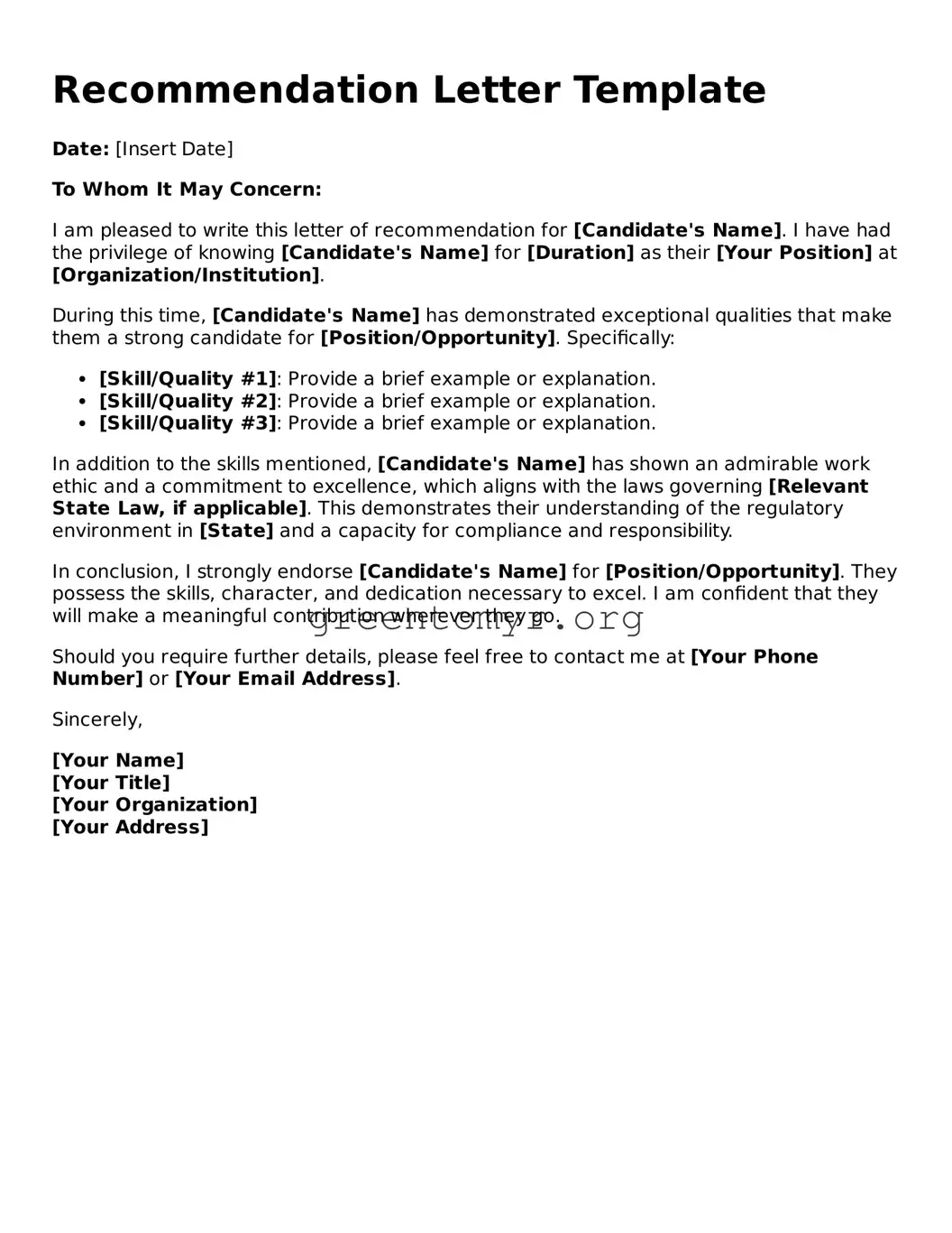 Valid Recommendation Letter Form