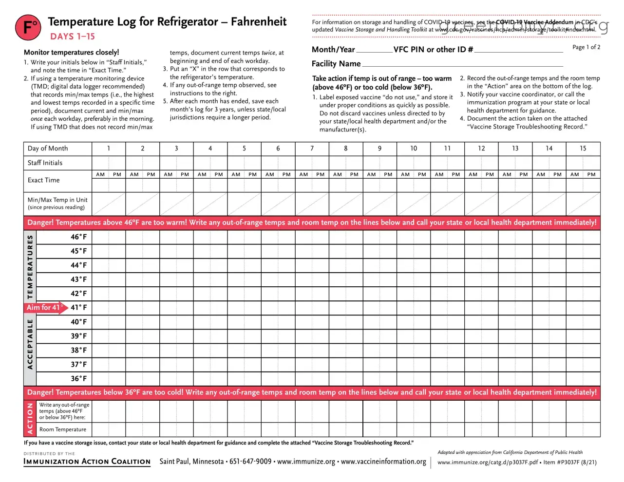 Fill in a Valid Refrigerator Temperature Log Template