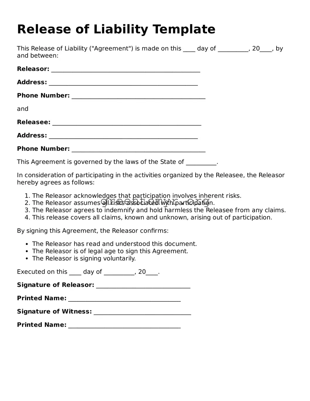 Valid Release of Liability Form