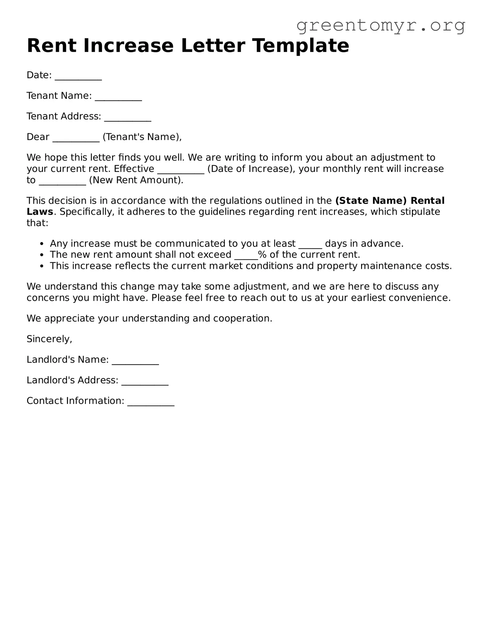 Valid Rent Increase Letter Form