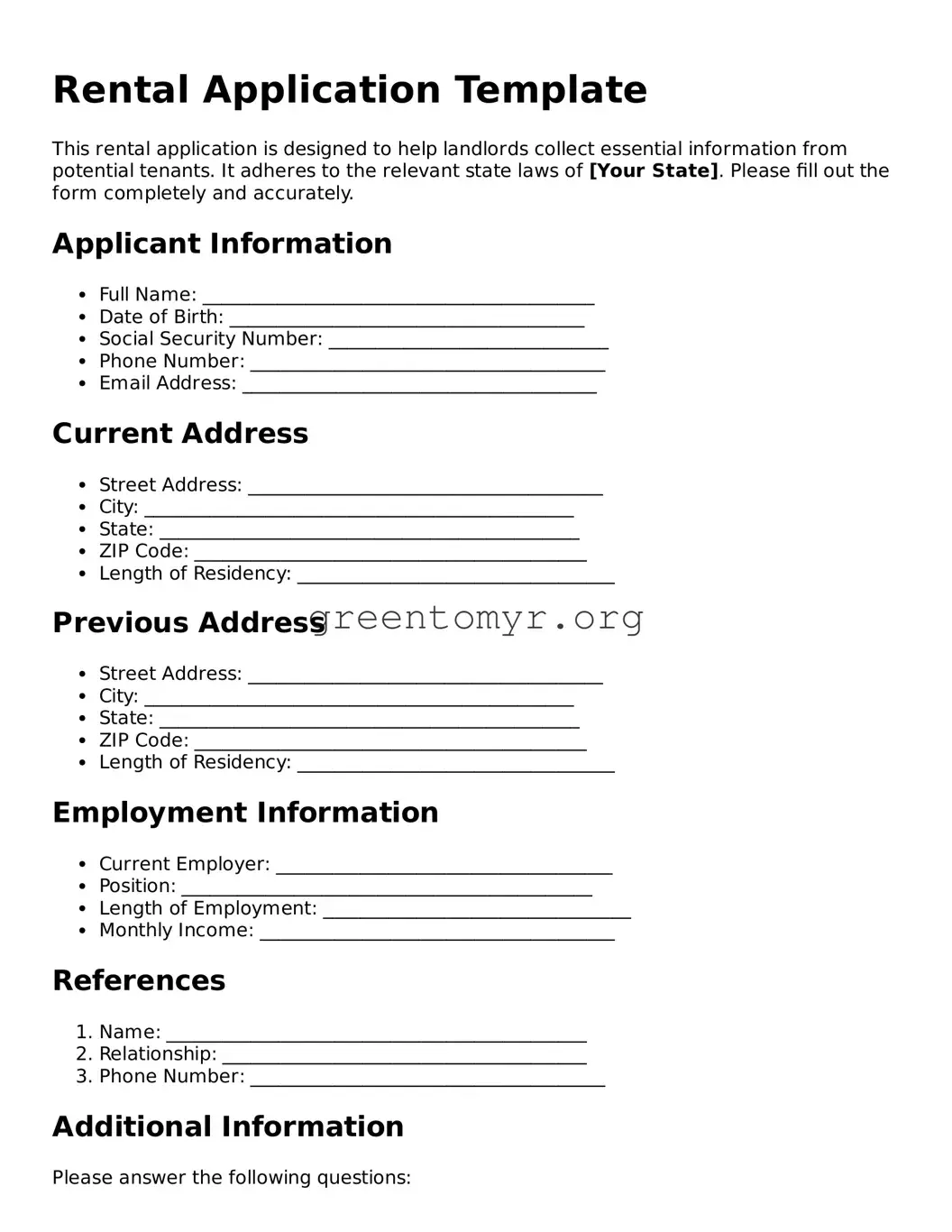 Valid Rental Application Form