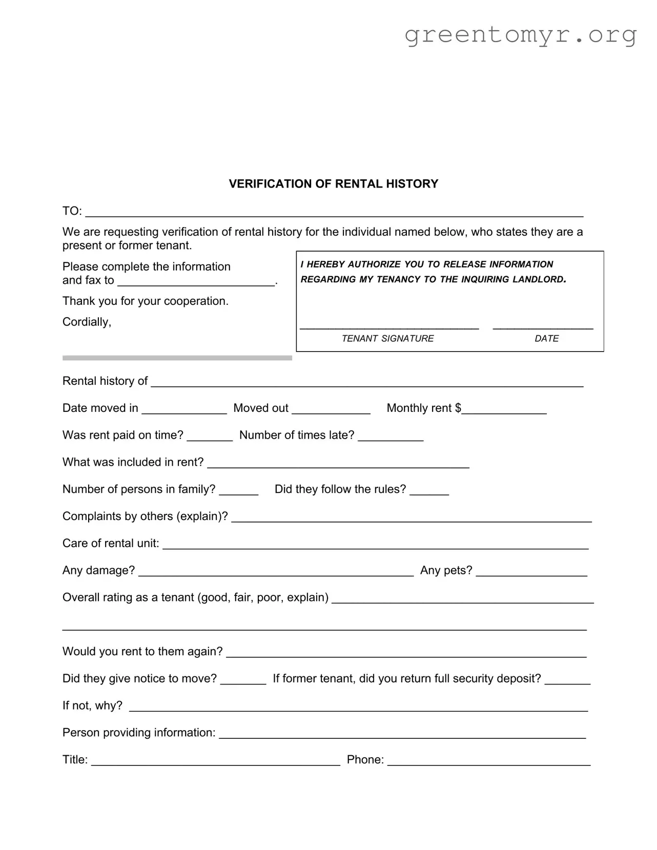 Fill in a Valid Verification Rental Template