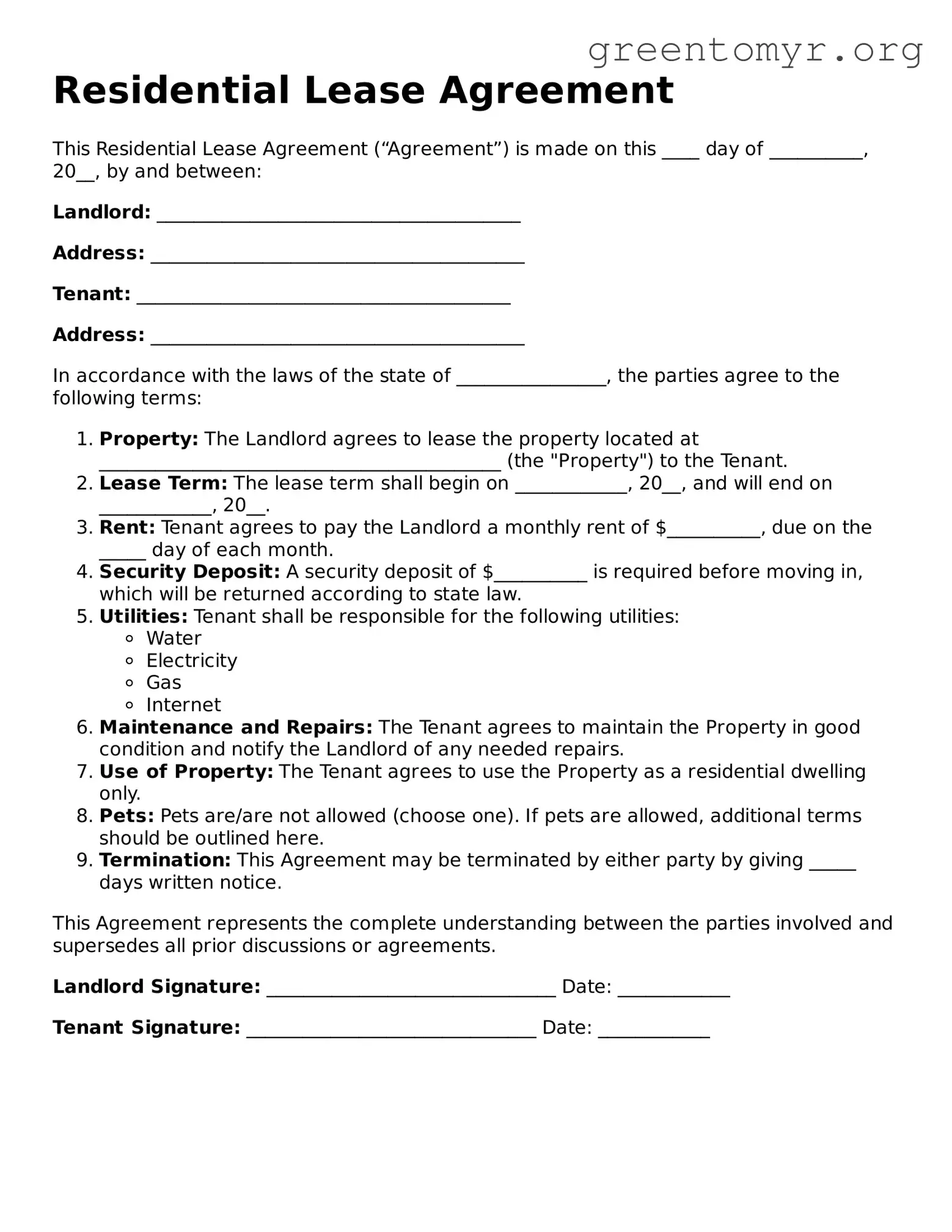 Valid Lease Agreement Form