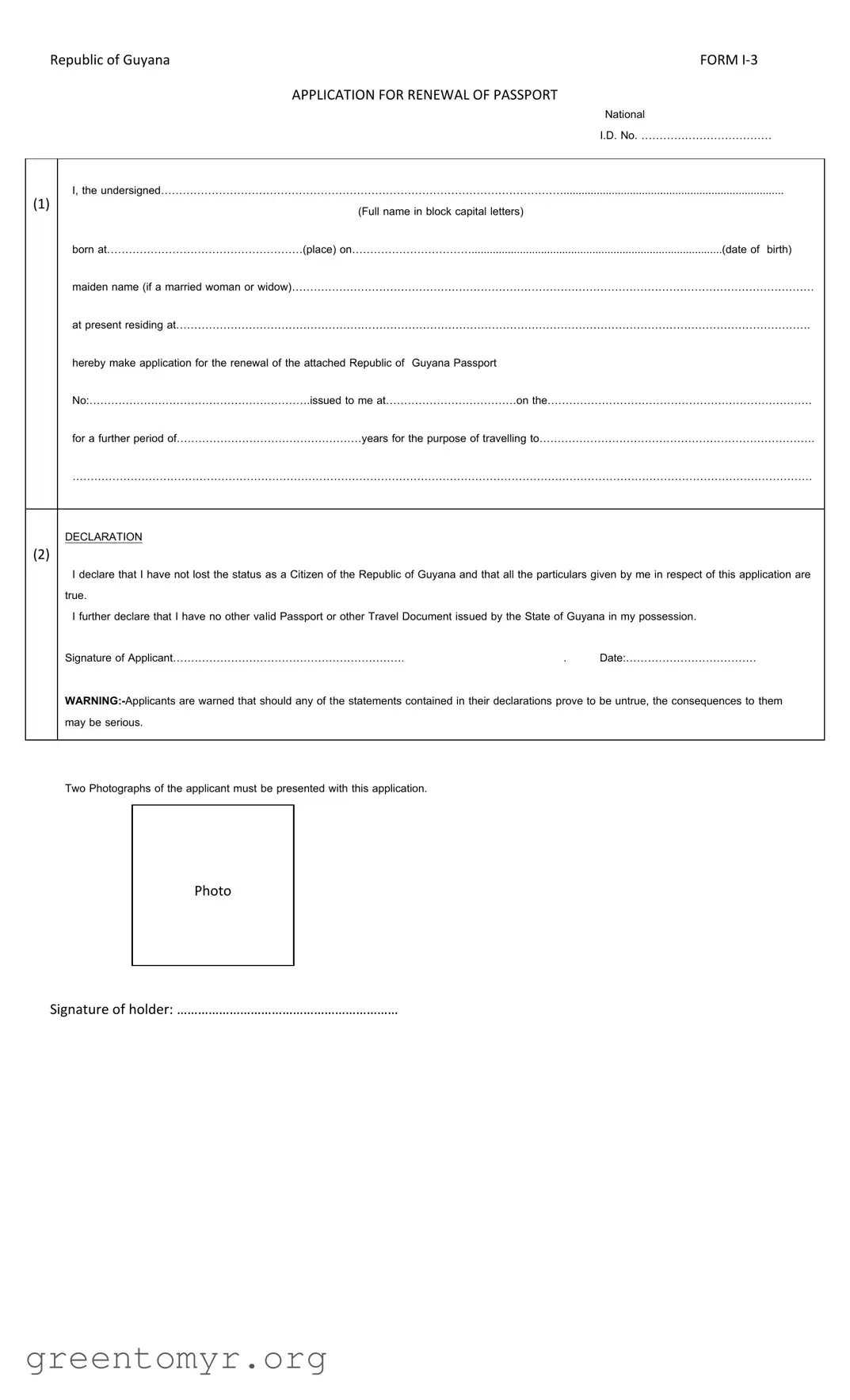 Fill in a Valid Guyana Passport Renewal Template
