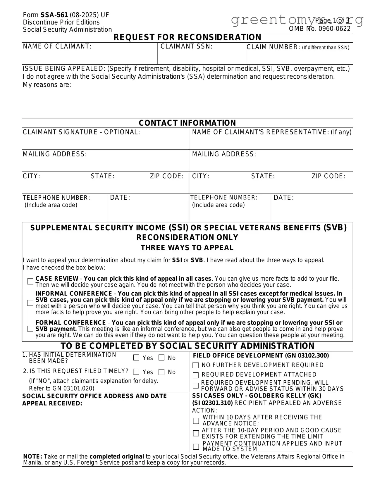 Fill in a Valid SSA SSA-561-U2 Template