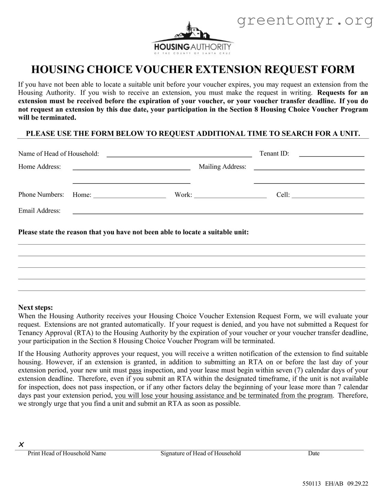 Fill in a Valid Section 8 Voucher Extension Template