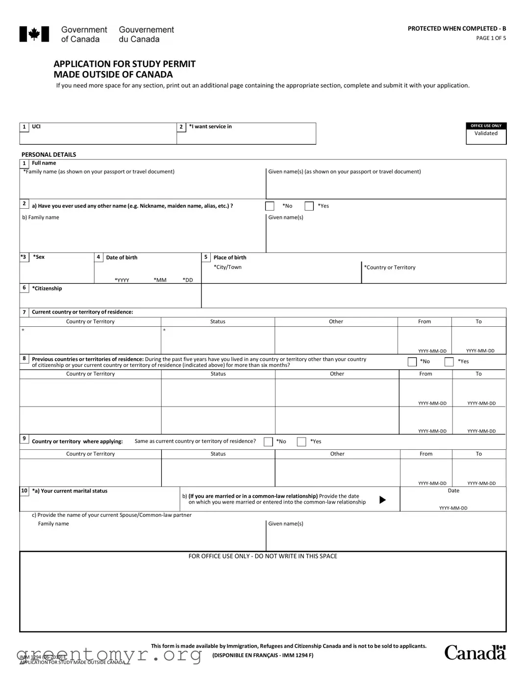 Fill in a Valid Imm 1294 Template