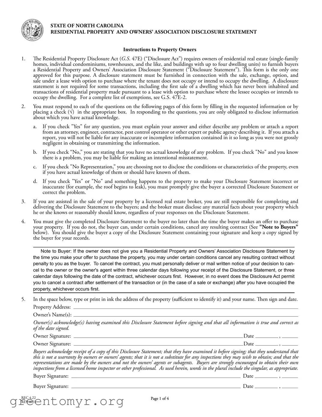 Fill in a Valid Nc Disclosure Statement Template