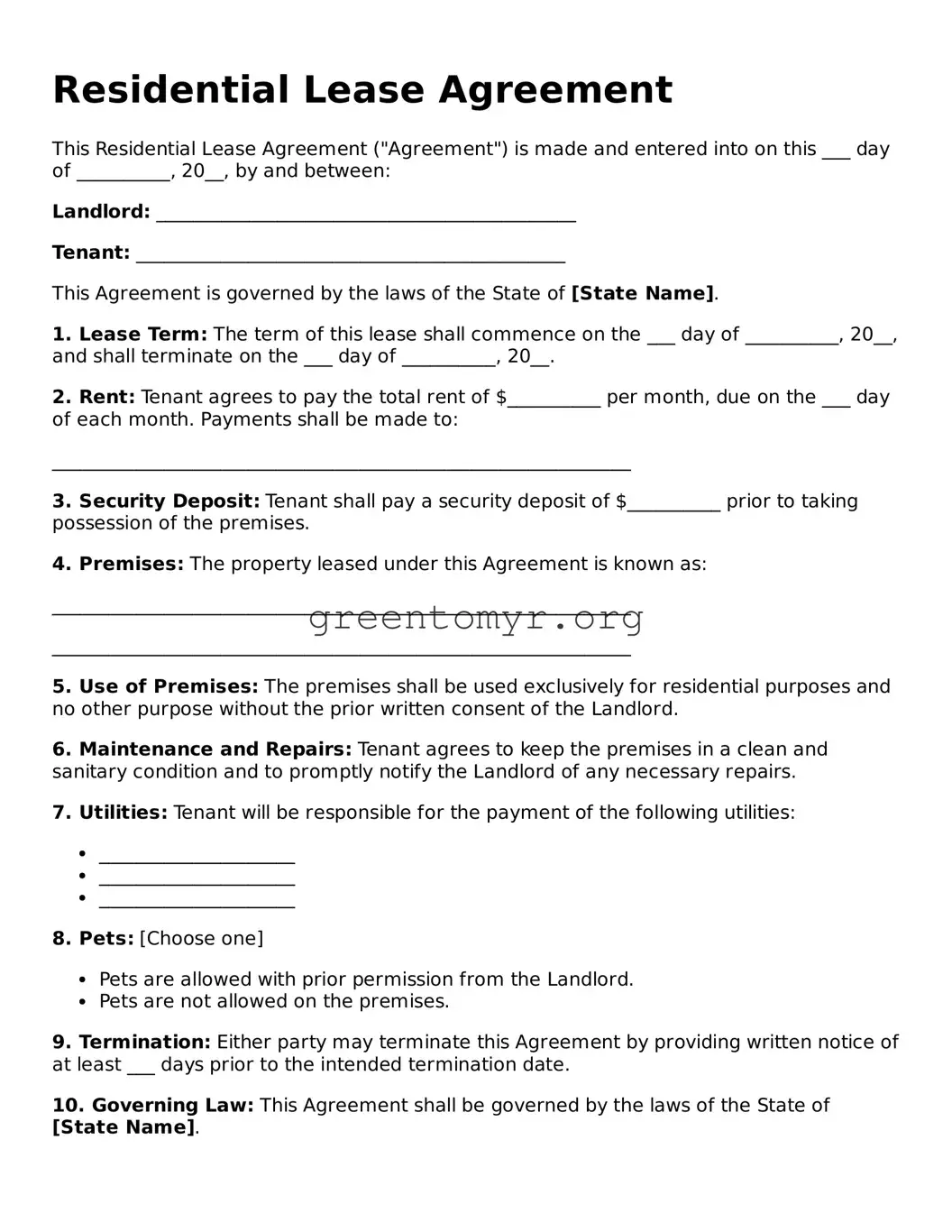 Valid Residential Lease Agreement Form