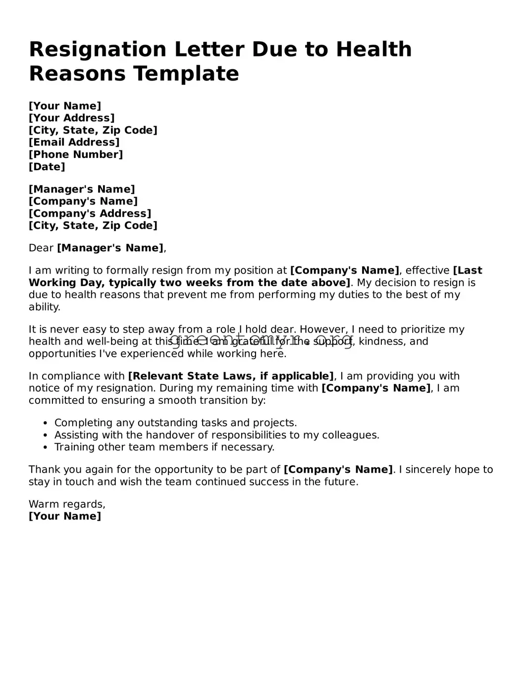 Valid Resignation Letter Due to Health Reasons Form